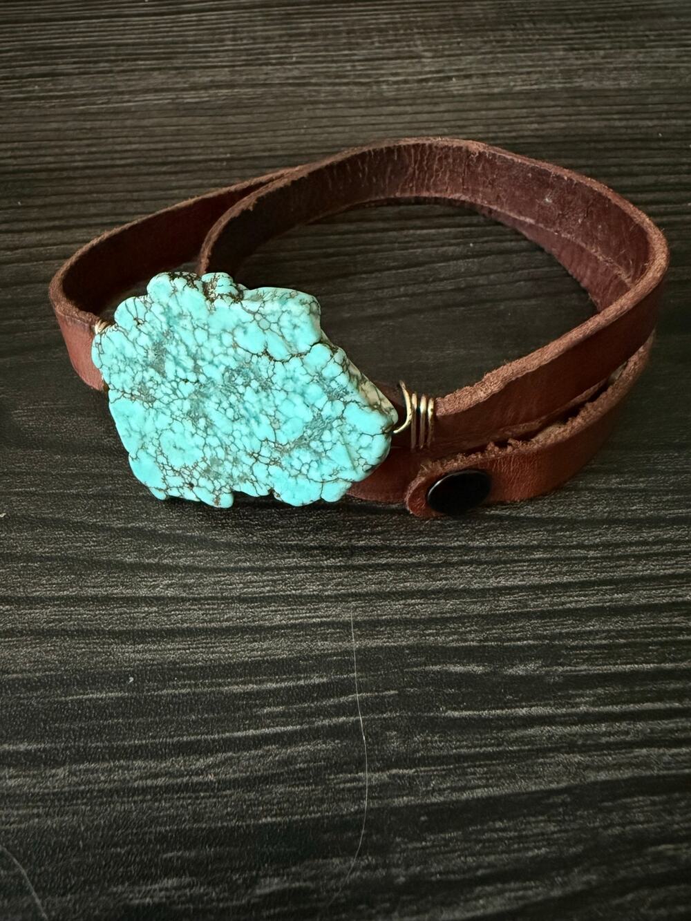 Bohemian Turquoise Slab Leather Wrap Bracelet – Southwestern Raw Stone Cuff